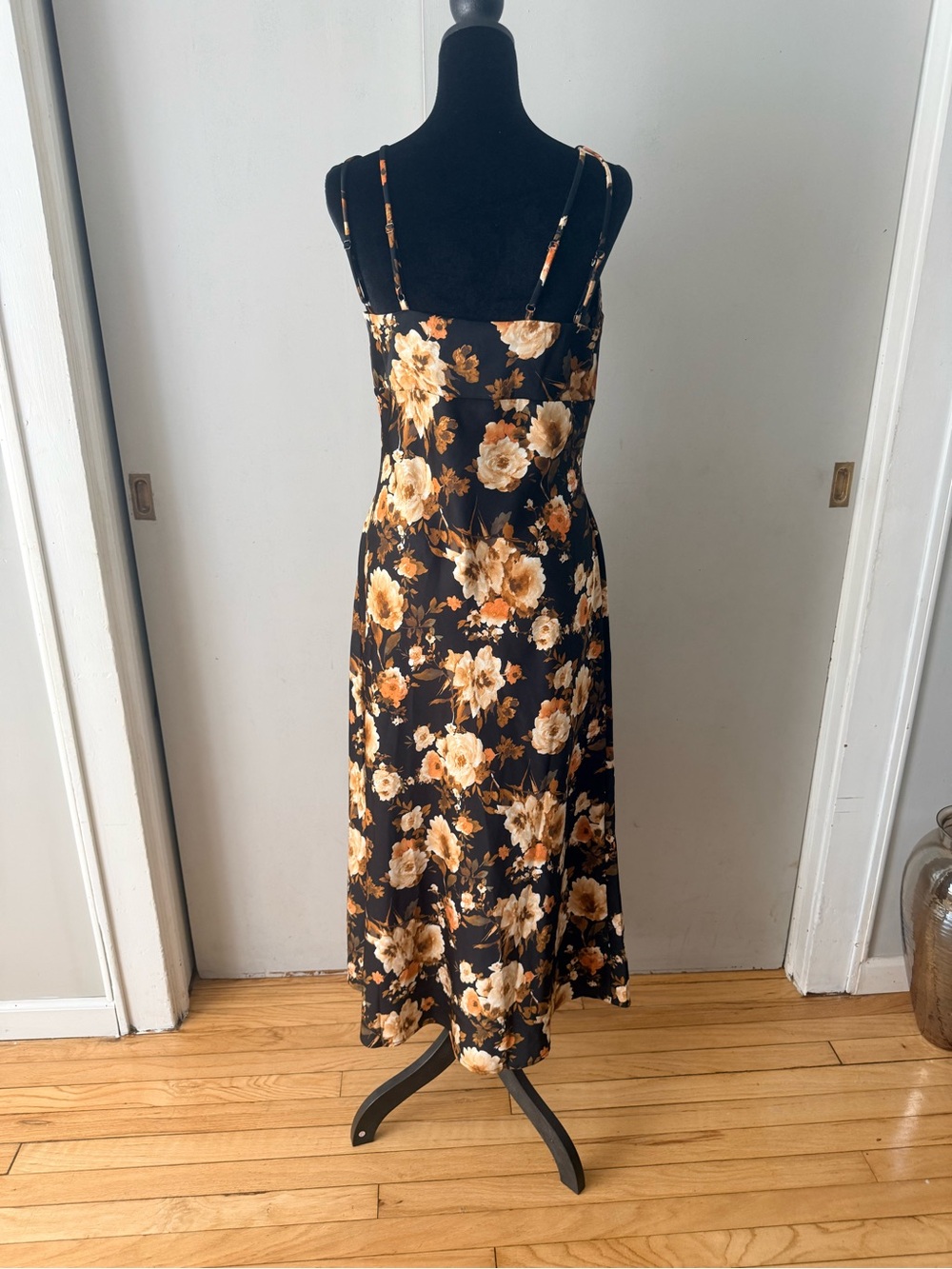 Blu Pepper Floral Satin Midi Skirt - Black with Brown & Cream Blooms - Picture 3 of 6